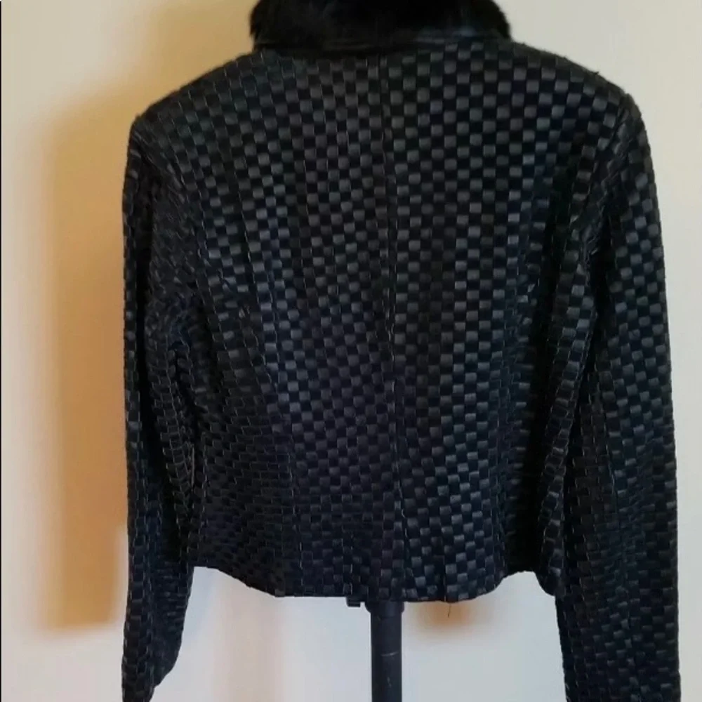 MARVIN RICHARDS weave/rabbit fur collar leather jacket SM NWT